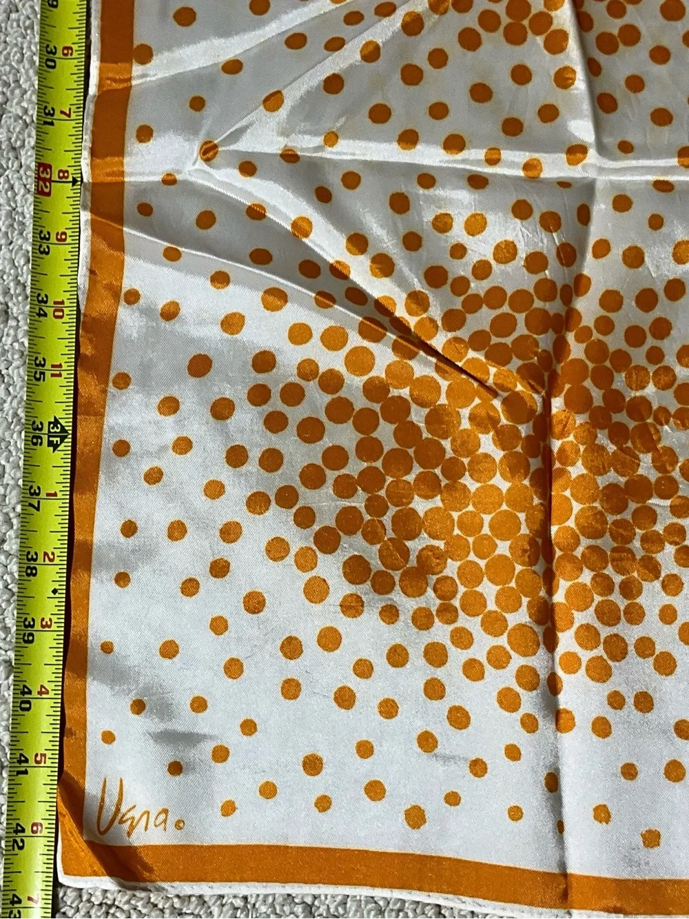 Vintage Vera Scarf Orange Ivory Polka Dot Acetate Long Oblong 42.5”
